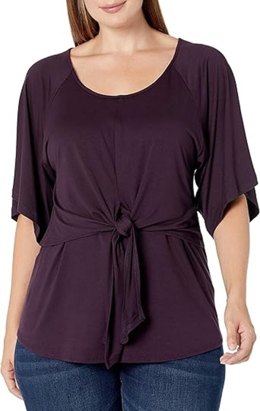 Karen Kane Twist Tie Shirt Top, Knot Front, Purple, Soft, Feminine, Womens Sz 3X